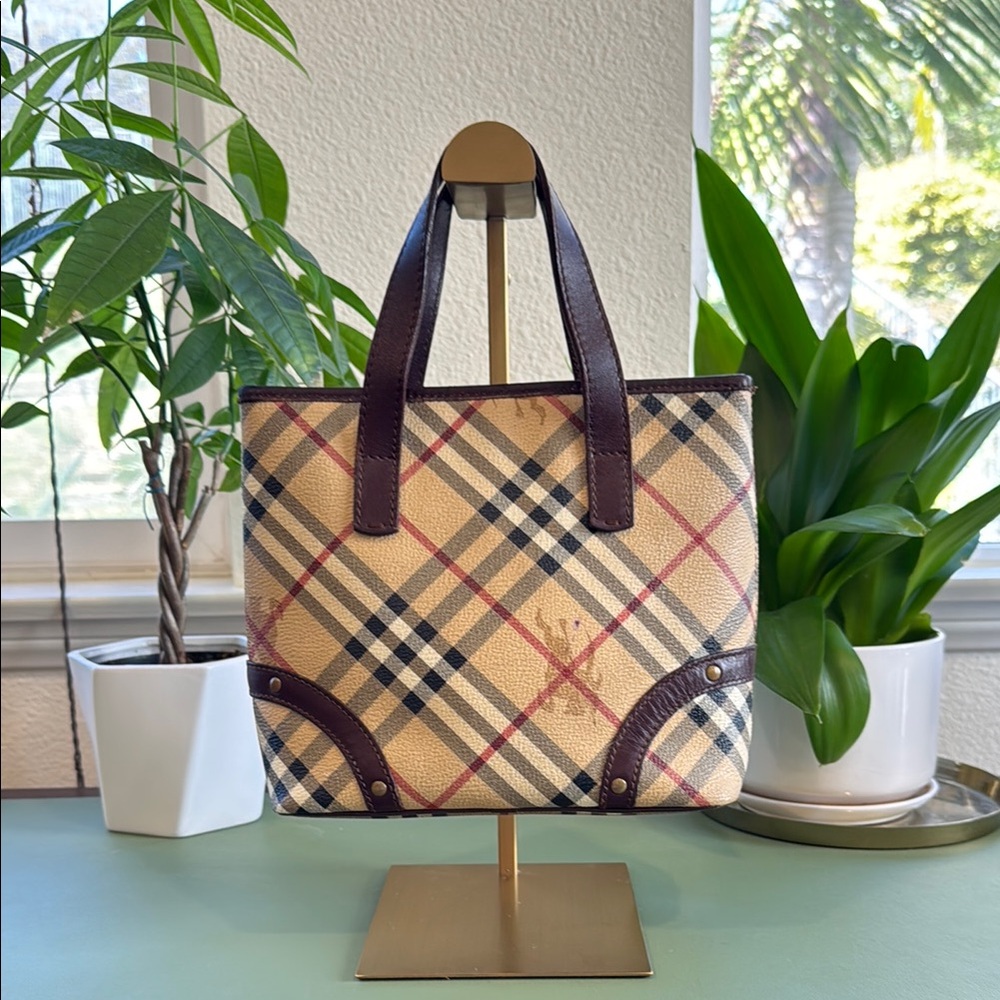Burberry Cream and Brown Tote Bag with Classic Design